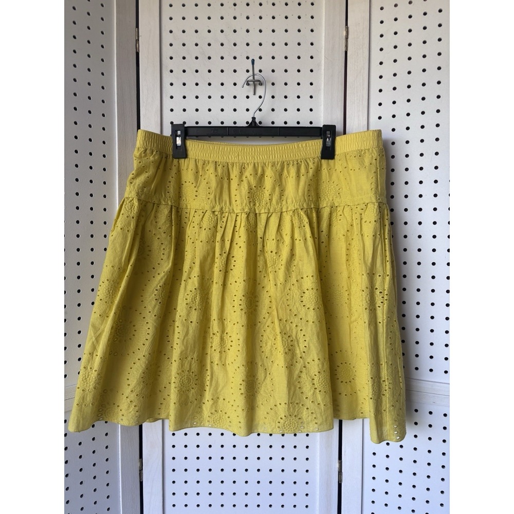 Old Navy Women's Lg Yellow Pull On Eyelet Boho Knee Skirt Lined 100% Cotton